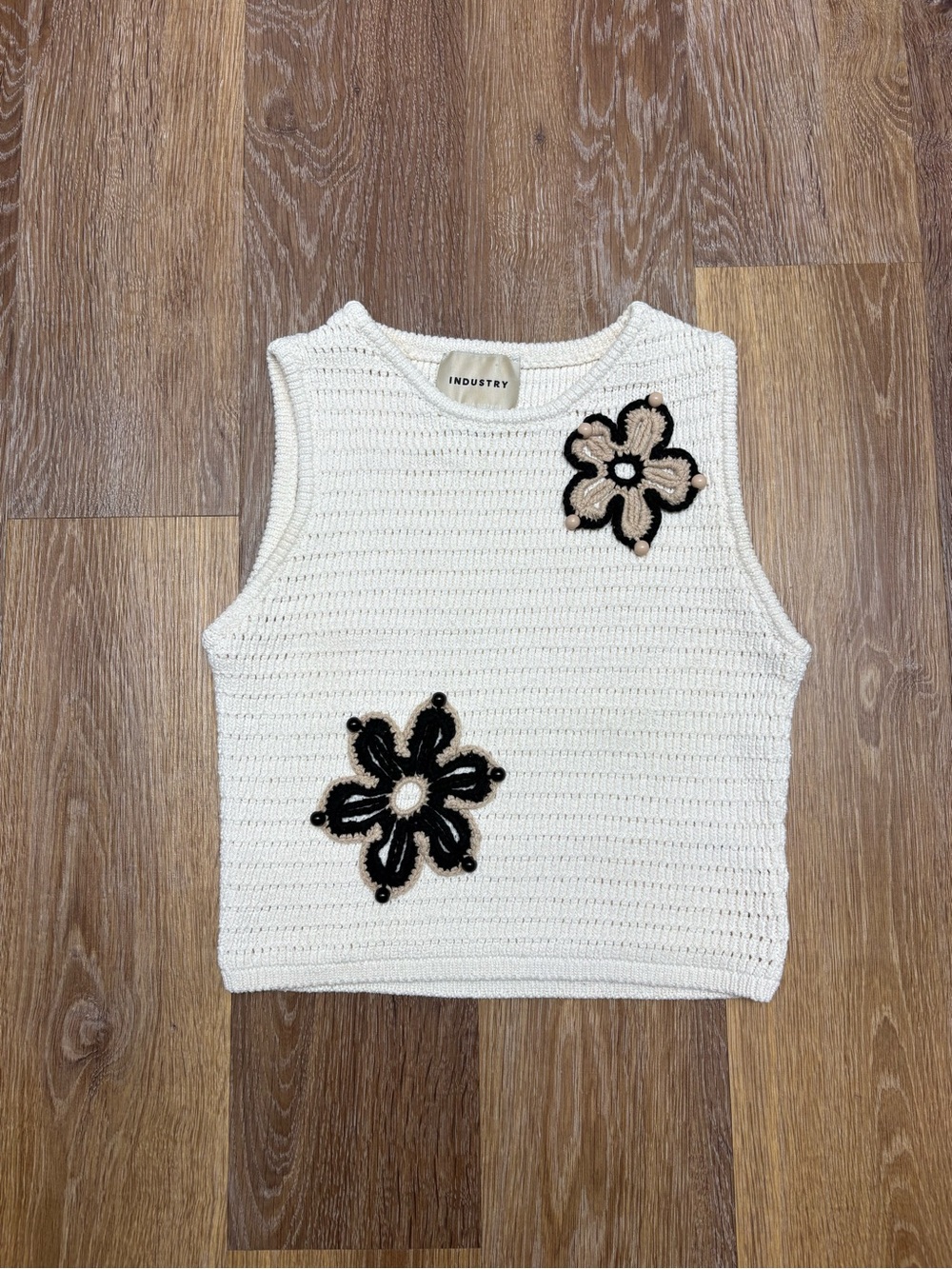 INDUSTRY Cream Crochet Floral Appliqué Tank Top